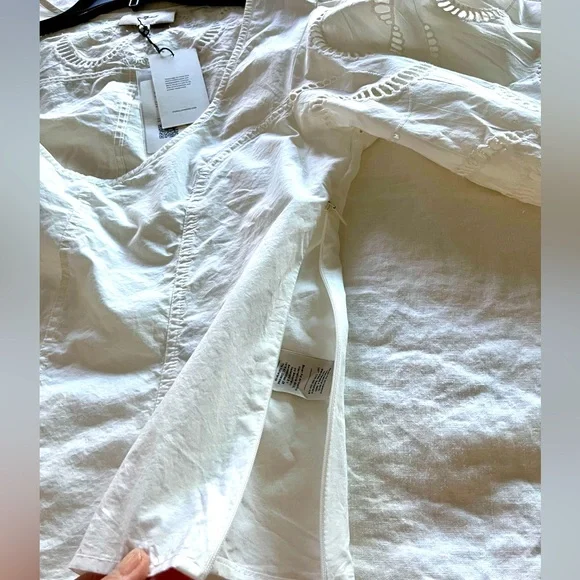 NWT 7 For All Mankind Women Cotton Balloon Sleeves Eyelet Top White Size S - Picture 8 of 15